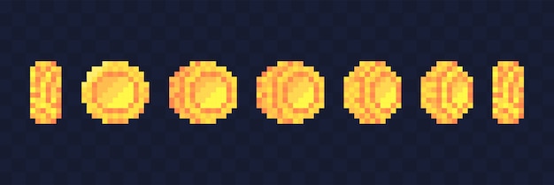 Premium Vector | Pixel game coins animation. golden pixelated coin ...