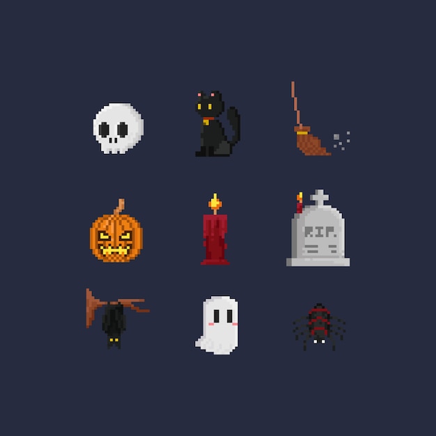 Premium Vector | Pixel halloween elements.