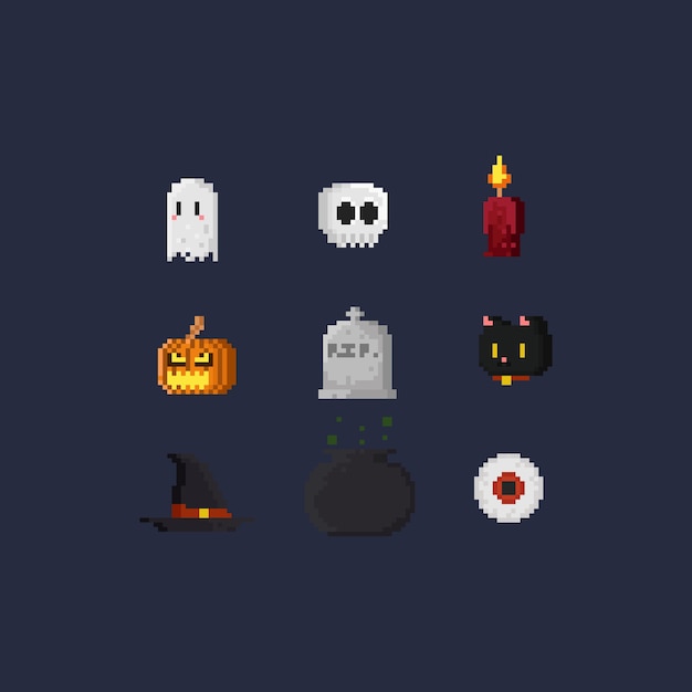 Premium Vector | Pixel halloween elements.