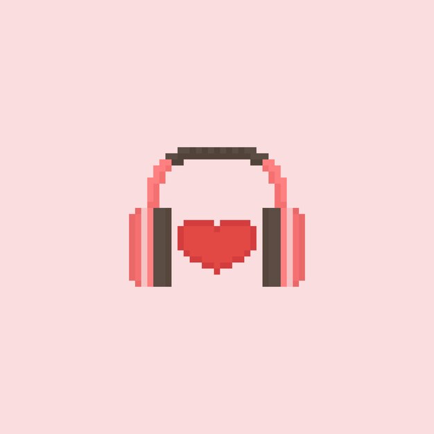 Download Pixel heart with headphone | Premium Vector