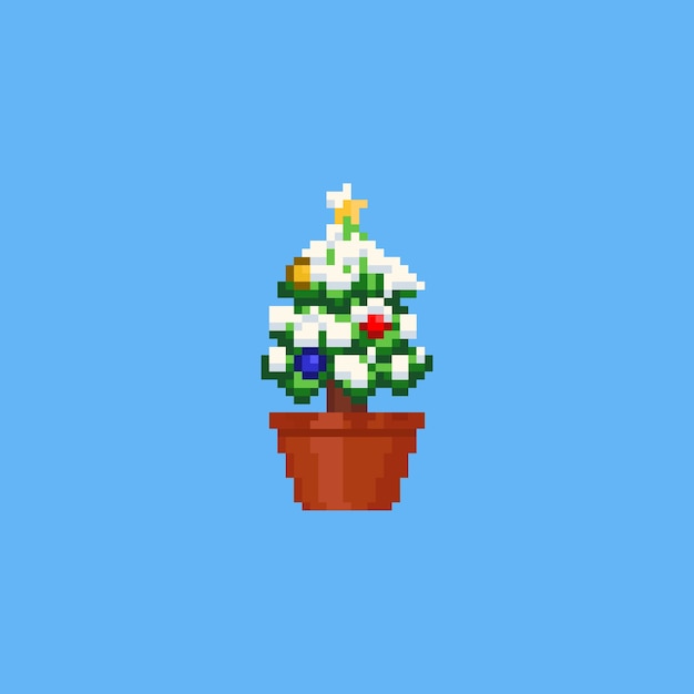 Download Pixel mini christmas tree with snow on flowerpot | Premium ...
