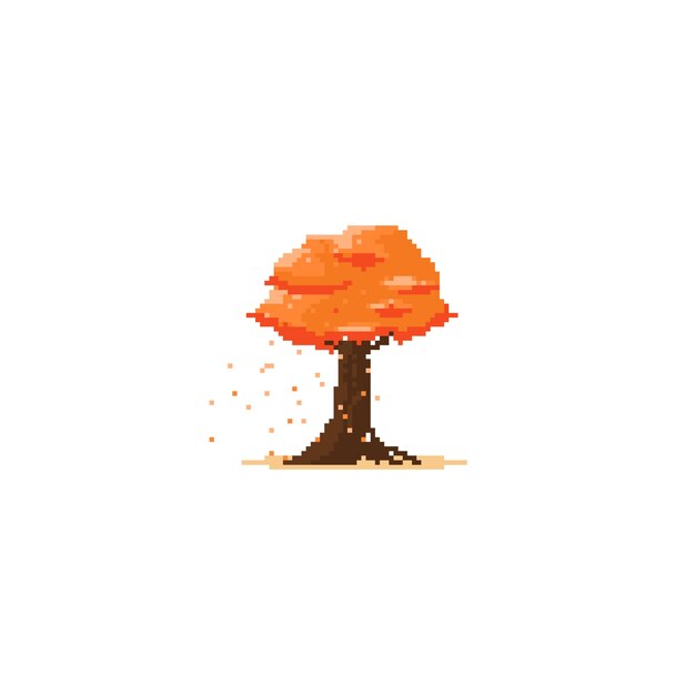 Pixel Orange Autumn Tree8bit Vector Premium Download