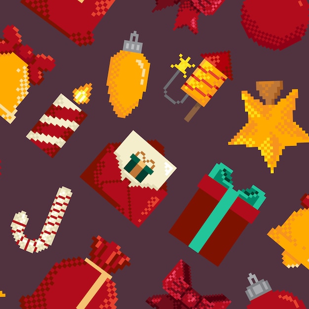 クリスマスをテーマにしたピクセルパターン 壁紙 包装紙 ファッションプリント ファブリック デザインのピクセルパターン プレミアムベクター