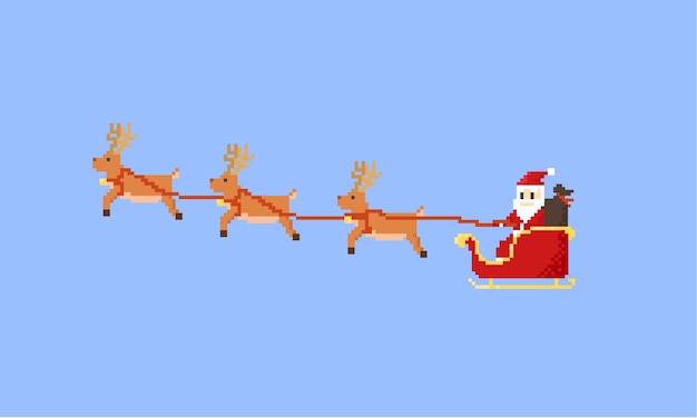 Premium Vector | Pixel santa claus riding his flying sleigh.