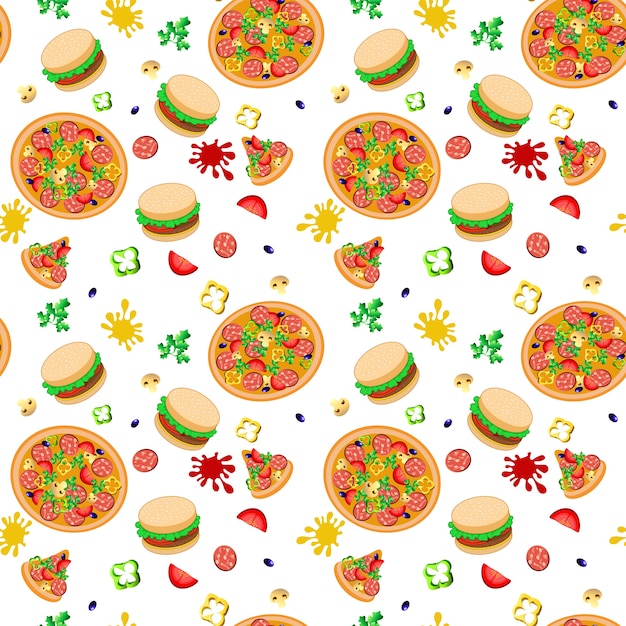 Premium Vector | Pizza and burger wallpaper pattern with colorful elements