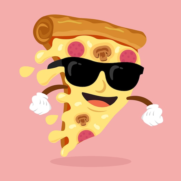 笑顔のサングラスとピザのキャラクター プレミアムベクター