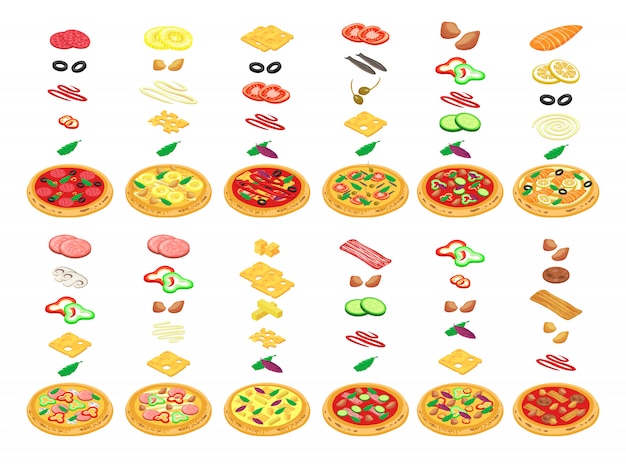 Premium Vector | Pizza constructor with kinds food in isometric ...