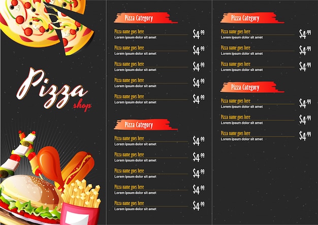 Premium Vector Pizza food menu for restaurant and cafe.