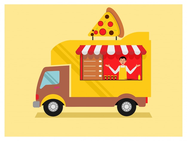 Premium Vector | Pizza food truck in flat design style