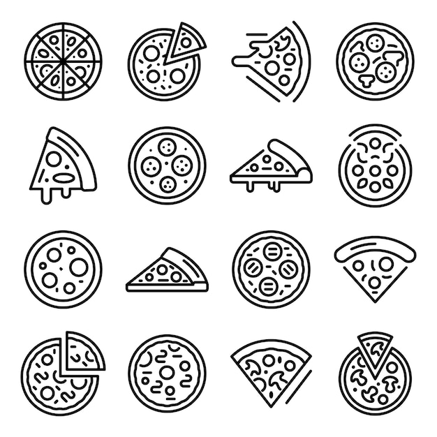 Pizza icons set, outline style Premium Vector