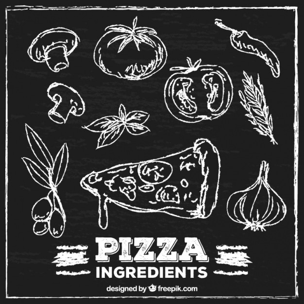 Pizza ingredients painted with chalk