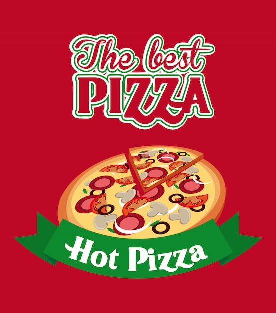 Premium Vector | Pizza label over red background vector illustration