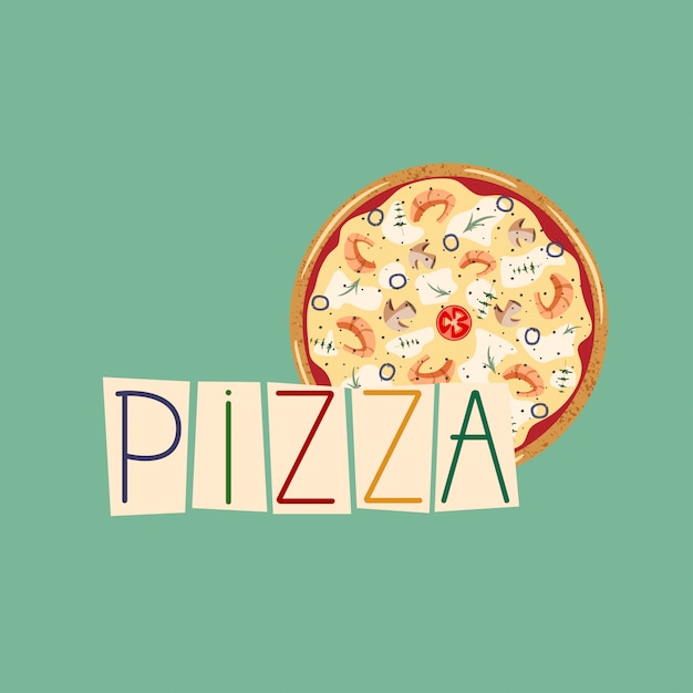 ピザの文字とイラスト プレミアムベクター