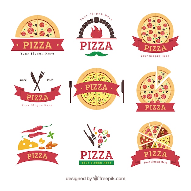 Pizza Logos With Ribbons Vector Free Download
