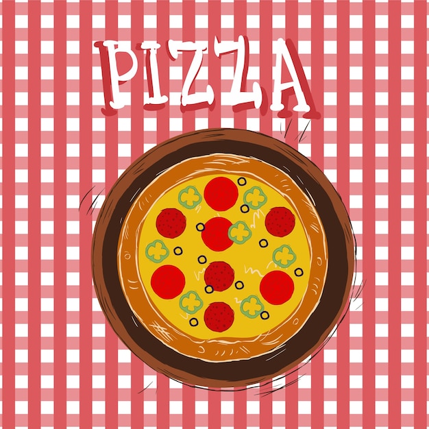 Premium Vector | Pizza on a red striped tablecloth