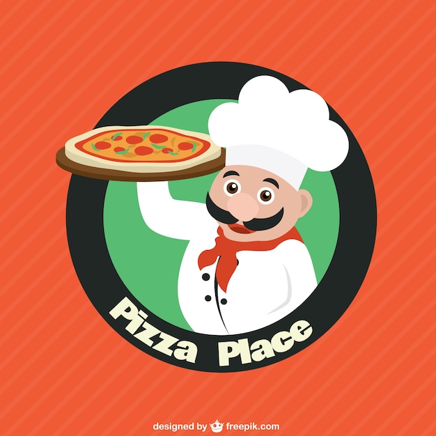 ピザのロゴのベクターとシェフのキャラクター 無料のベクター
