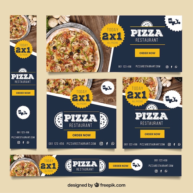 Free Vector | Pizza restaurant web banner collection with photos