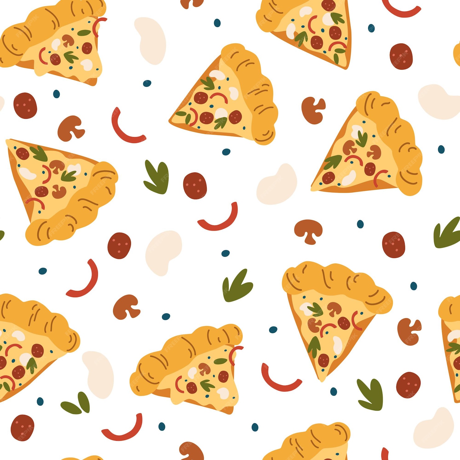 Premium Vector | Pizza seamless pattern pizza slices with mozzarella ...