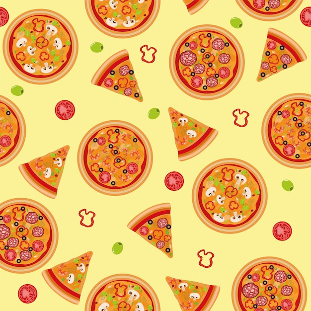 Pizza Seamless Pattern With Ingredients | Premium Vector