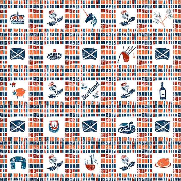 Plaid fabric seamless pattern, big scottish set Premium Vector