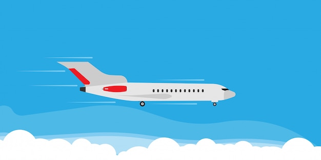 Premium Vector Plane Fly In Cloud Sky Illustration Banner Concept Travel Tourism Jet Direction Holiday Flat