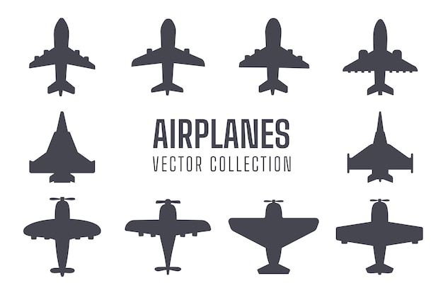 Premium Vector Plane Silhouette Set Simple Fighter Plane Airliner Silhouette Design Isolated From Background