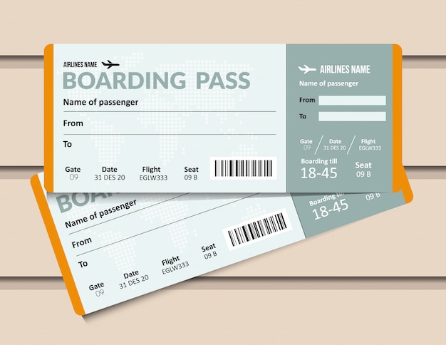 航空券 航空会社の搭乗券テンプレート 空港および飛行機のパス文書 プレミアムベクター