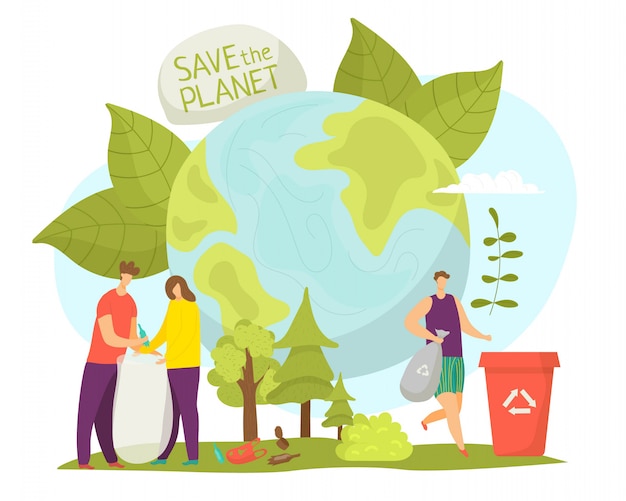 Planet environment and ecology care, illustration. people character