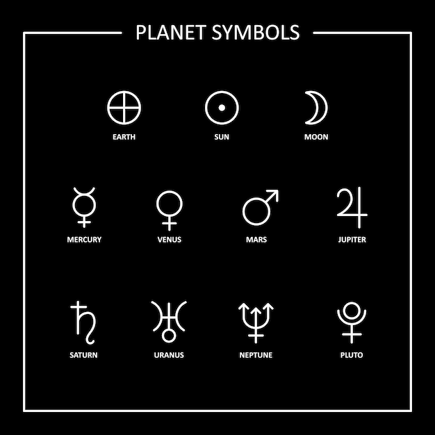 Premium Vector | Planet symbols on black background. vector illustration