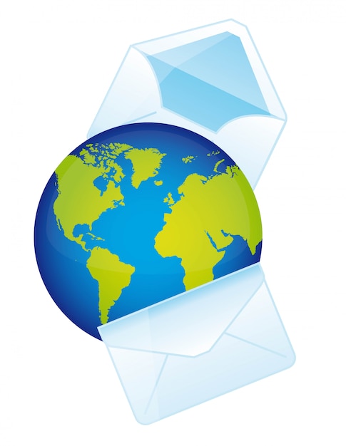 Planet with envelope over white background vector illustration Premium Vector