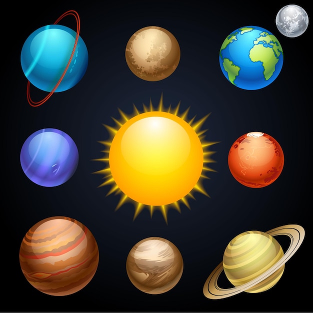 Premium Vector | Planets icon set on black background