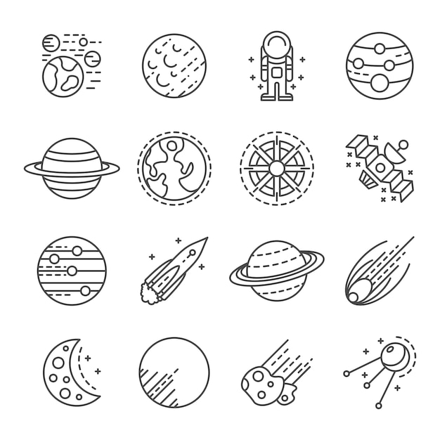 Premium Vector | Planets icon set. outline set of planets vector icons