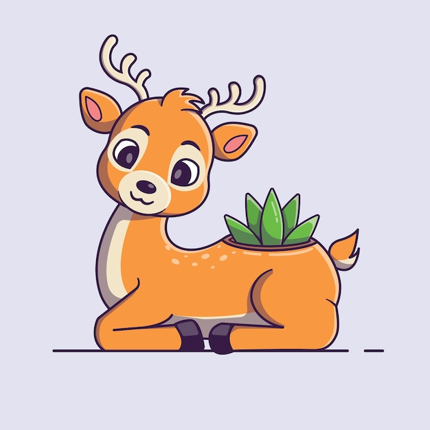 かわいい鹿の動物のポットのイラストで植える プレミアムベクター