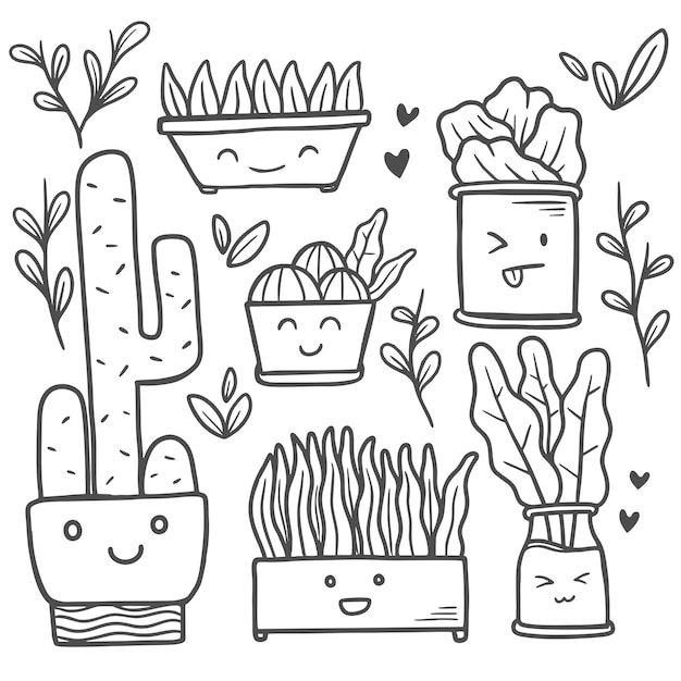 Download Plant sticker doodle pack | Premium Vector