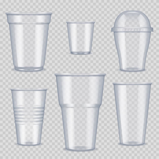 Premium Vector | Plastic cups. transparent empty vessel for beverage