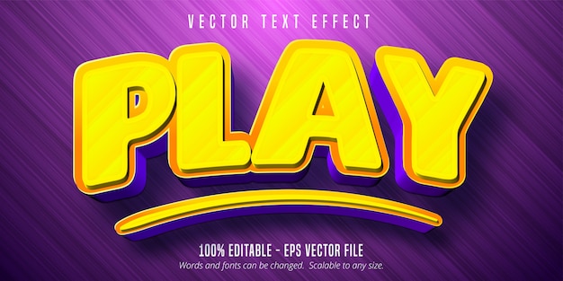 Premium Vector | Play text, cartoon style editable text effect