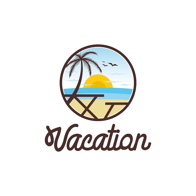 Playful vacation logo design, beach, palm, sunset Vector | Premium Download