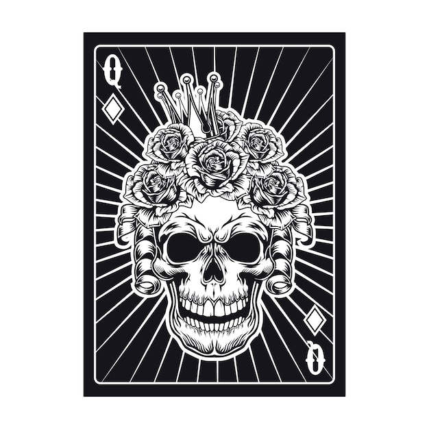 Free Vector | Playing card with black queen skull. diamond