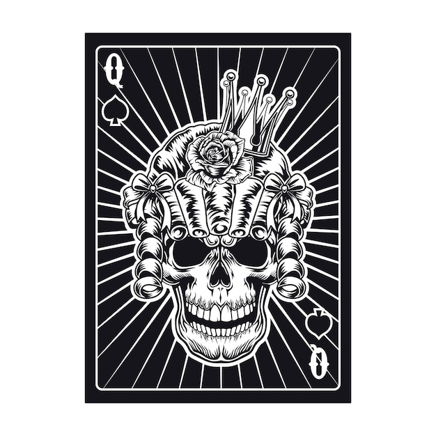 Carta Da Gioco Con Teschio Della Regina In Parrucca Picche Vettore Gratis