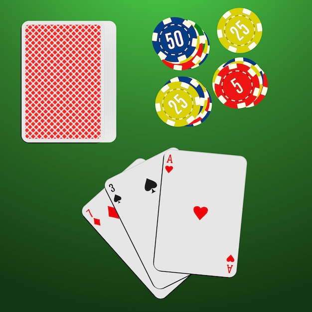 緑のギャンブルテーブルでトランプとカジノチップ ブラックジャックゲームの組み合わせ プレミアムベクター