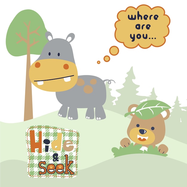 Premium Vector Playing Hide And Seek With Cute Animals Cartoon