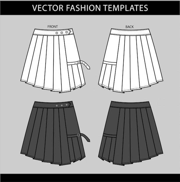 Pleated mini skirt fashion flat sketch template | Premium Vector