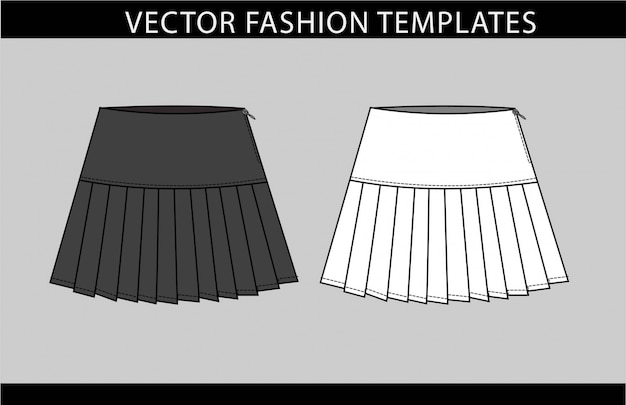 Premium Vector | Pleated mini skirt fashion flat sketch template