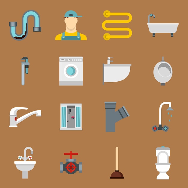 Premium Vector | Plumbing icons set in flat style