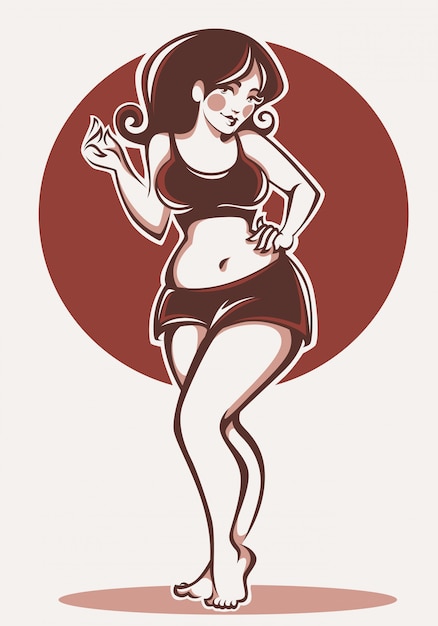 Plus size beauty and sportive girl on beige background Premium Vector