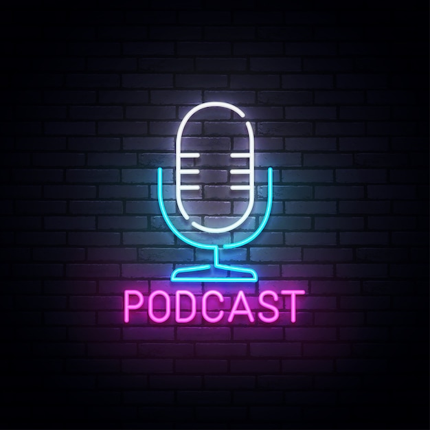 Premium Vector | Podcast neon sign, bright signboard, light banner