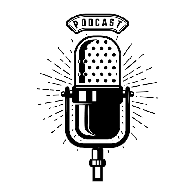 Premium Vector Podcast Retro Microphone On White Background Element For Emblem Sign Logo