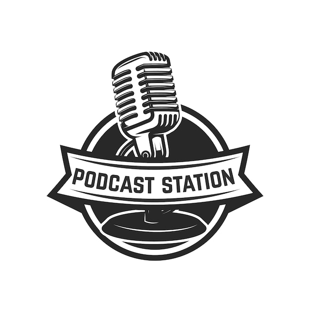 Download Free Podcast Station Emblem Template With Retro Microphone Element Use our free logo maker to create a logo and build your brand. Put your logo on business cards, promotional products, or your website for brand visibility.