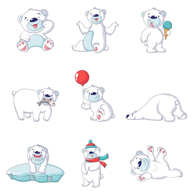 Download Polar bear baby white icons set | Premium Vector