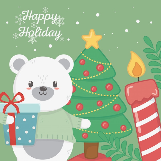 Premium Vector | Polar bear holding gift and candle illustration